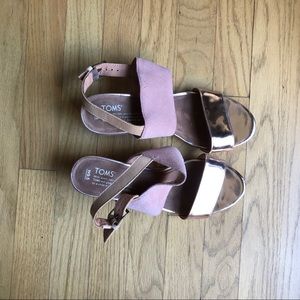 TOMS metallic pink and suede wedges